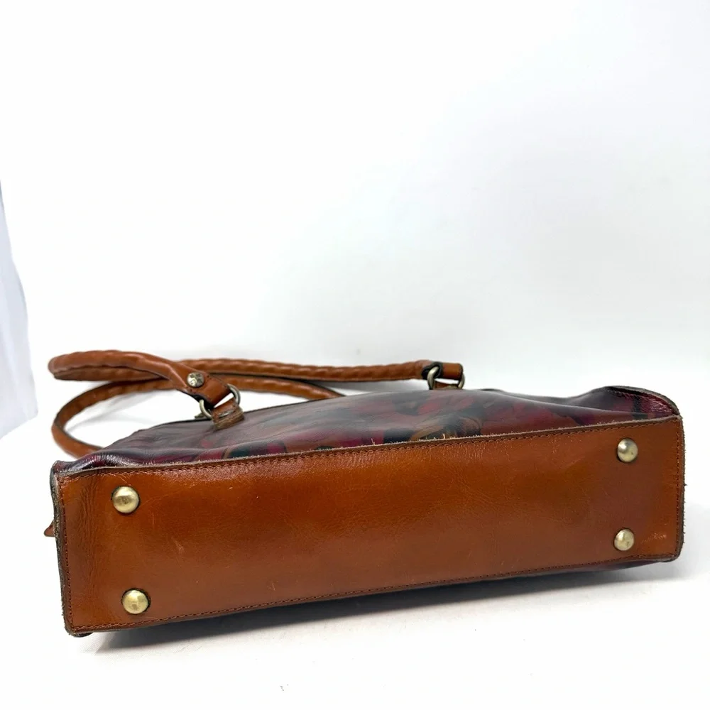 Patricia Nash Calvi Satchel Bag English Rustic Mums Leather Floral Square Brown